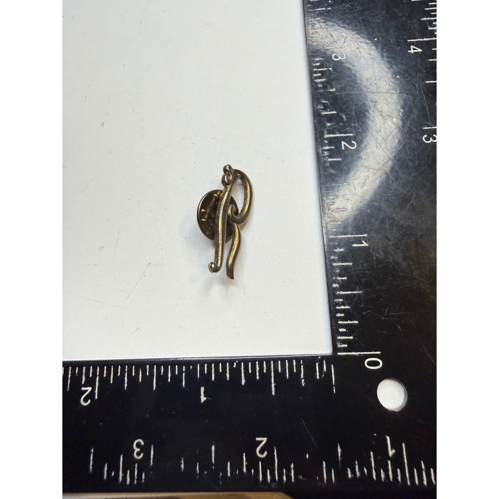 Initial Letter R Lapel Pin Monogram Script Cursive Metallic Silver Tone Small - Picture 4 of 4